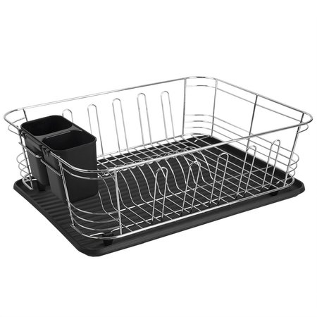 Home Basics 3 Piece Chrome Dish Rack Set, Black DD47836